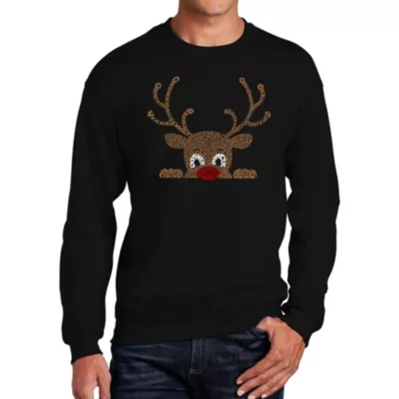 Peeking Reindeer - Men's Word Art Crewneck Sweatshirt