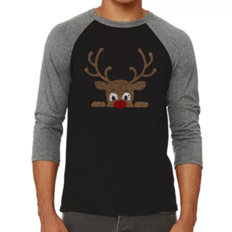 Peeking Reindeer - Men's Raglan Baseball Word Art T-Shirt