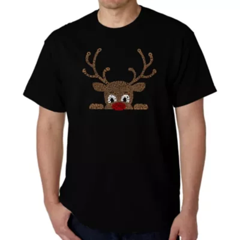 Peeking Reindeer - Men's Word Art T-Shirt