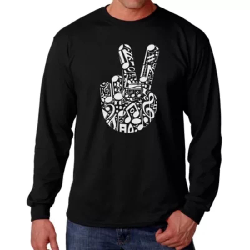 Peace Finger Notes - Men's Word Art Long Sleeve T-Shirt
