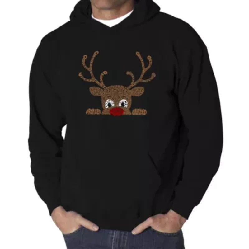 Peeking Reindeer - Men's Word Art Hooded Sweatshirt