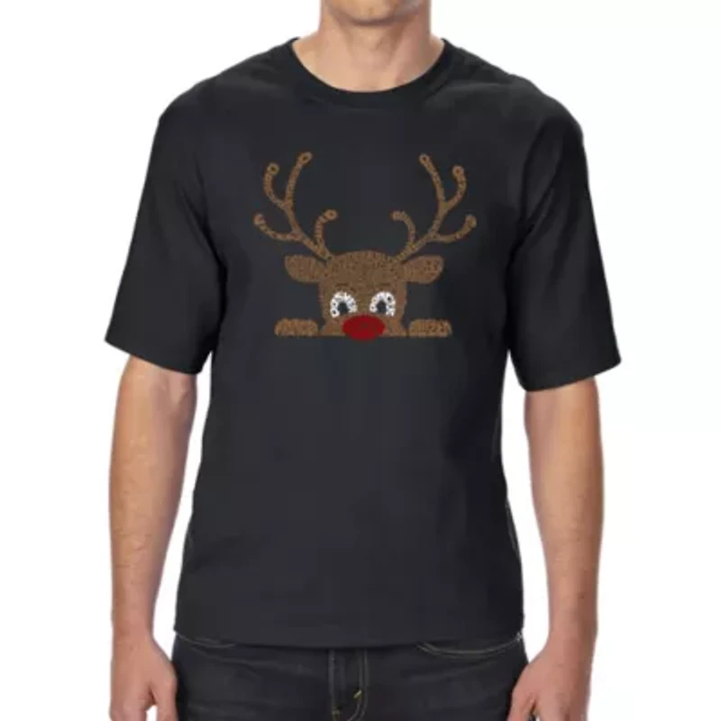 Peeking Reindeer - Men's Tall and Long Word Art T-Shirt