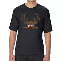 Peeking Reindeer - Men's Tall and Long Word Art T-Shirt