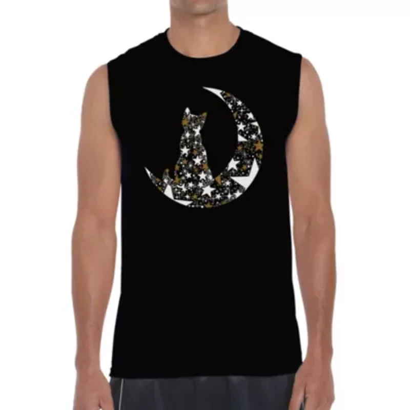 Cat Sitting On Moon - Men's Word Art Sleeveless T-Shirt