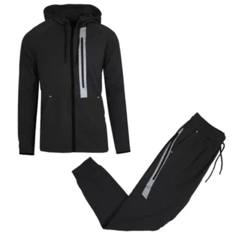 Galaxy R.P. Collection Men's Modern Fit  Full Zip Tech Fleece Hoodie and Jogger 2-Piece Set with Reflective Trim Design