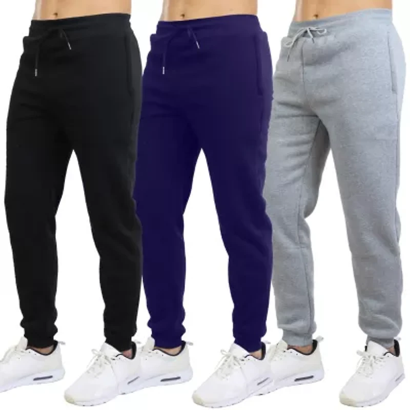 Blue Ice Men's Modern Fit Heavyweight Classic Fleece Jogger Sweatpants With Zipper Side Pockets- 3 Pack