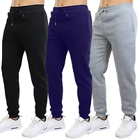 Blue Ice Men's Modern Fit Heavyweight Classic Fleece Jogger Sweatpants With Zipper Side Pockets- 3 Pack