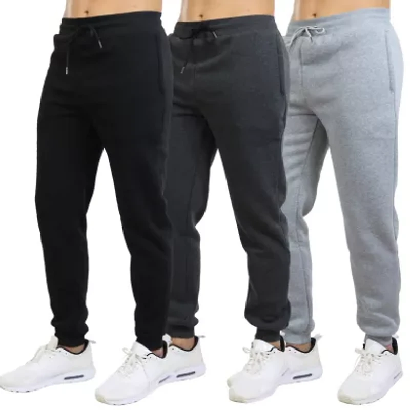 Men's Fleece Jogger Sweatpants With Zipper Side Pockets- 3 Pack