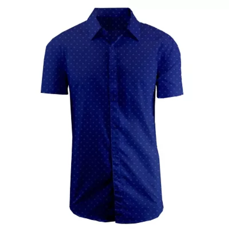 Men's Slim Fit Short Sleeve Stretch Printed Dress Shirts