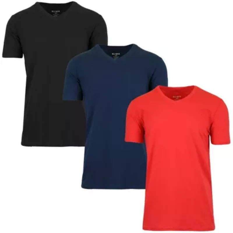 Blu Rock Men's Short Sleeve V-Neck Cotton Stretch Tees-3 Pack