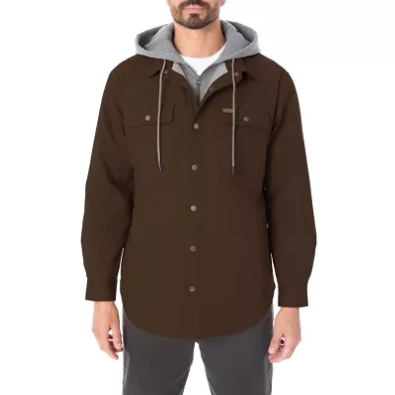 Big & Tall Men's Sherpa-Lined Hooded Stretch-Canvas Snap Shirt-Jacket