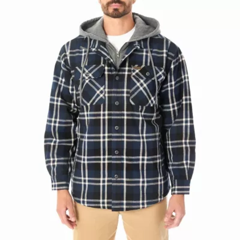 Big & Tall Men's Sherpa-Lined Hooded Flannel Shirt-Jacket with Inset
