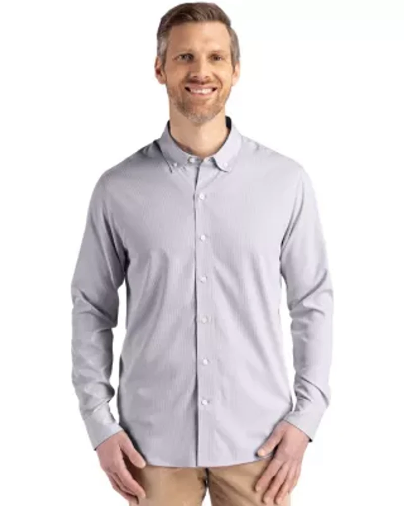Cutter & Buck Skyline Epic Confidence Recycled Pinstripe Mens Big Tall Long Sleeve Dress Shirt