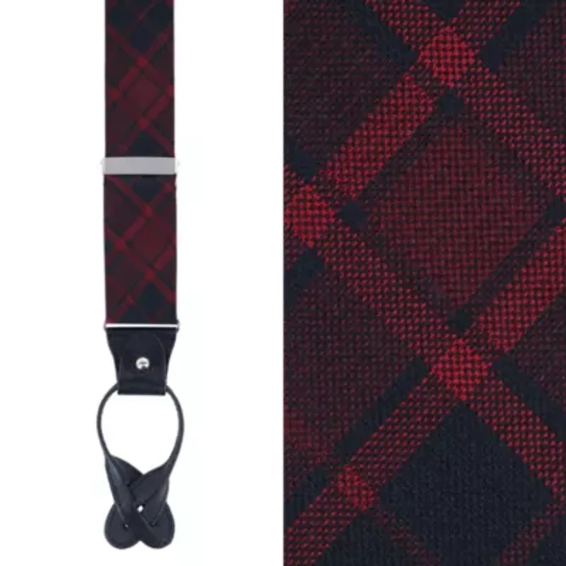 Kincade Red Blackwatch Plaid Silk Button End Braces