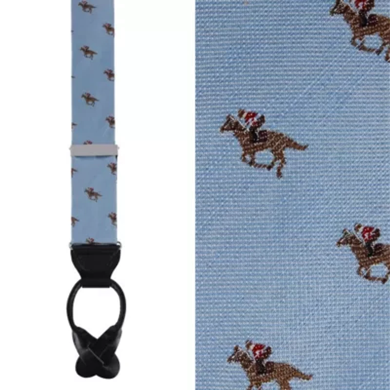 Down The Stretch Racehorse Linen Blend Button End Braces