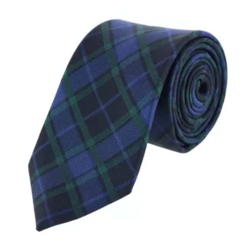 Ives Green and Navy Blackwatch Plaid Silk Necktie