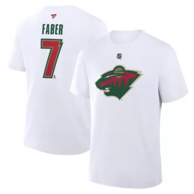 NHL Fanatics Brock Faber Minnesota Wild Authentic Stack Name & Number T-Shirt