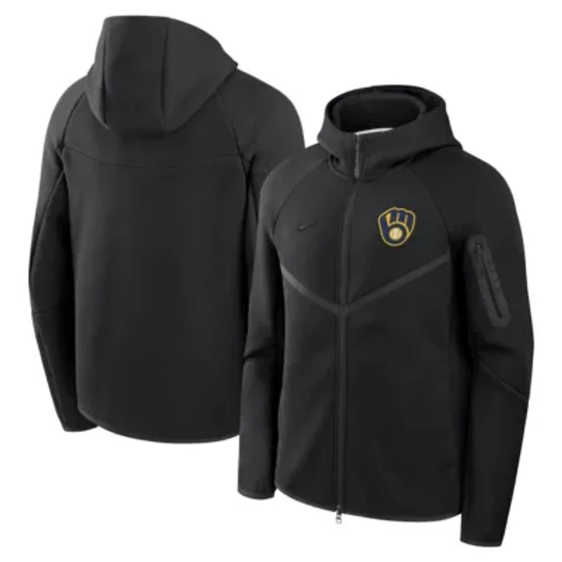 MLB Nike Milwaukee Brewers Tech Fleece Raglan Full-Zip Windrunner Hoodie