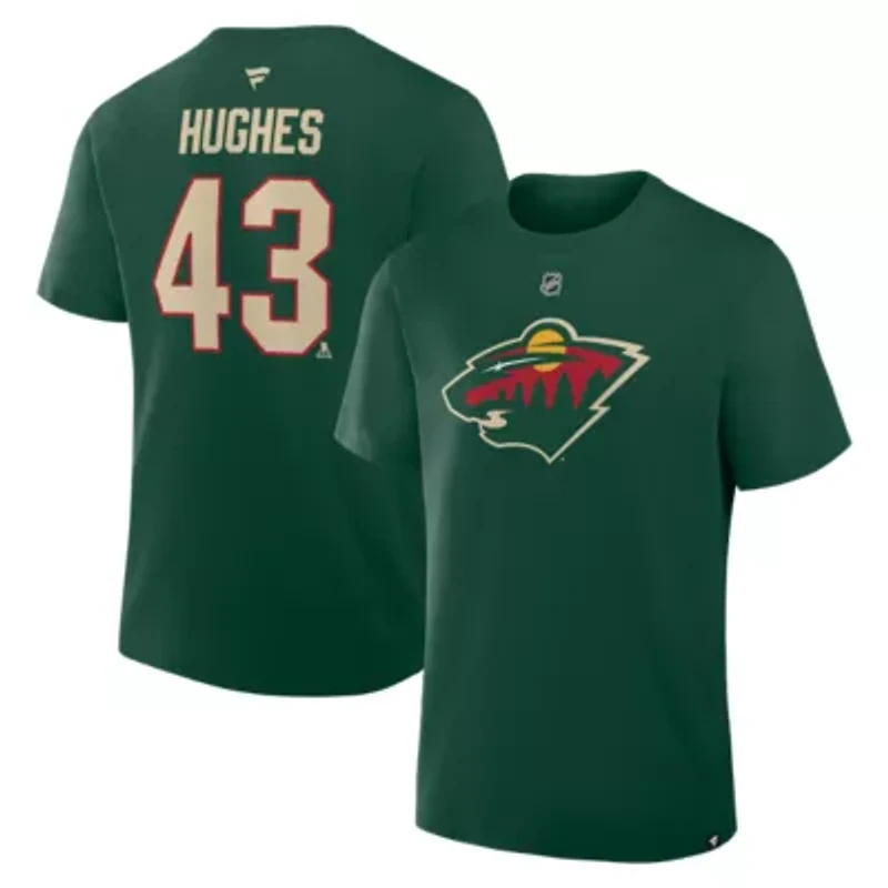 NHL Fanatics Quinn Hughes Minnesota Wild Authentic Stack Name & Number T-Shirt