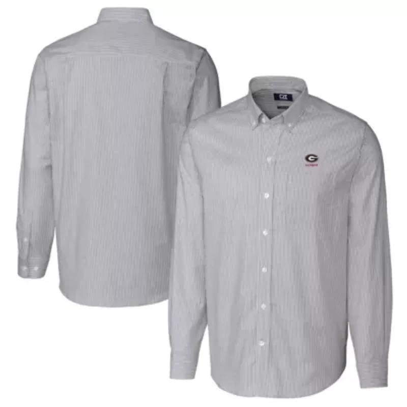 NCAA Georgia Bulldogs Alumni Logo Stretch Oxford Stripe Long Sleeve Button-Down Shirt
