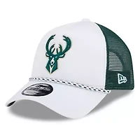 NBA White/Hunter Milwaukee Bucks Court Sport Foam A-Frame 9FORTY Adjustable Trucker Hat