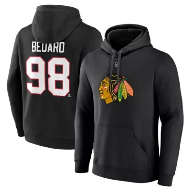 NHL Fanatics Connor Bedard Chicago Blackhawks Authentic Stack Name & Number Tri-Blend Pullover Hoodie