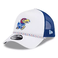 NCAA White/Royal Kansas Jayhawks Court Sport Foam A-Frame 9FORTY Adjustable Trucker Hat