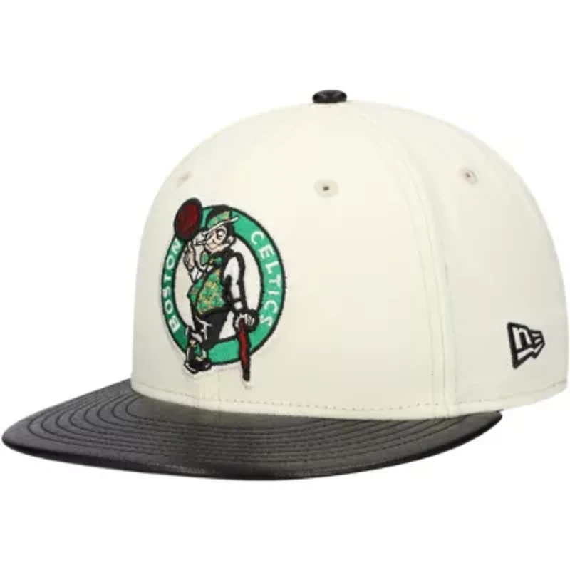 NBA White/Black Boston Celtics Faux Leather Visor Two-Tone 59FIFTY Fitted Hat