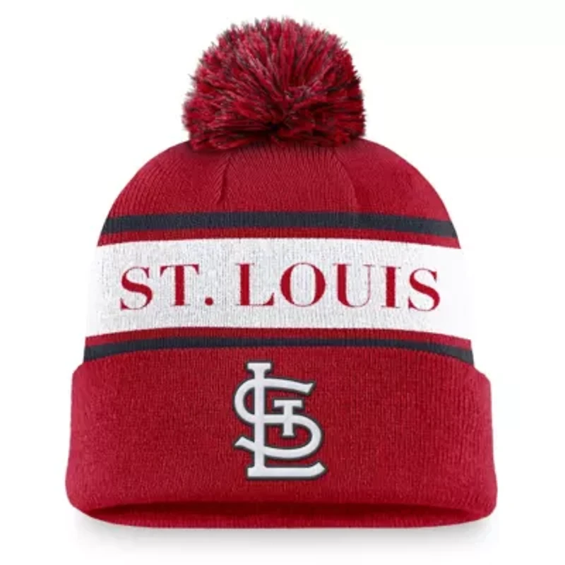 MLB Nike St. Louis Cardinals Team Stripe Peak Cuffed Knit Hat with Pom