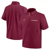 NCAA Nike Florida State Seminoles 2024 Sideline Coach Short Sleeve Half-Zip Hoodie Jacket