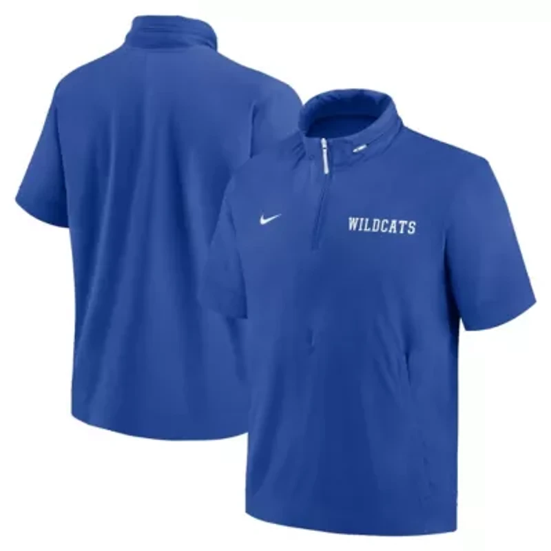 NCAA Nike Kentucky Wildcats 2024 Sideline Coach Short Sleeve Half-Zip Hoodie Jacket
