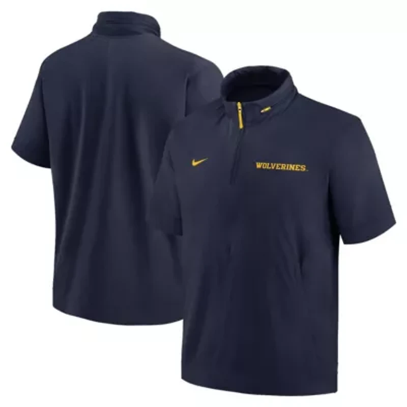 NCAA Nike Michigan Wolverines 2024 Sideline Coach Short Sleeve Half-Zip Hoodie Jacket