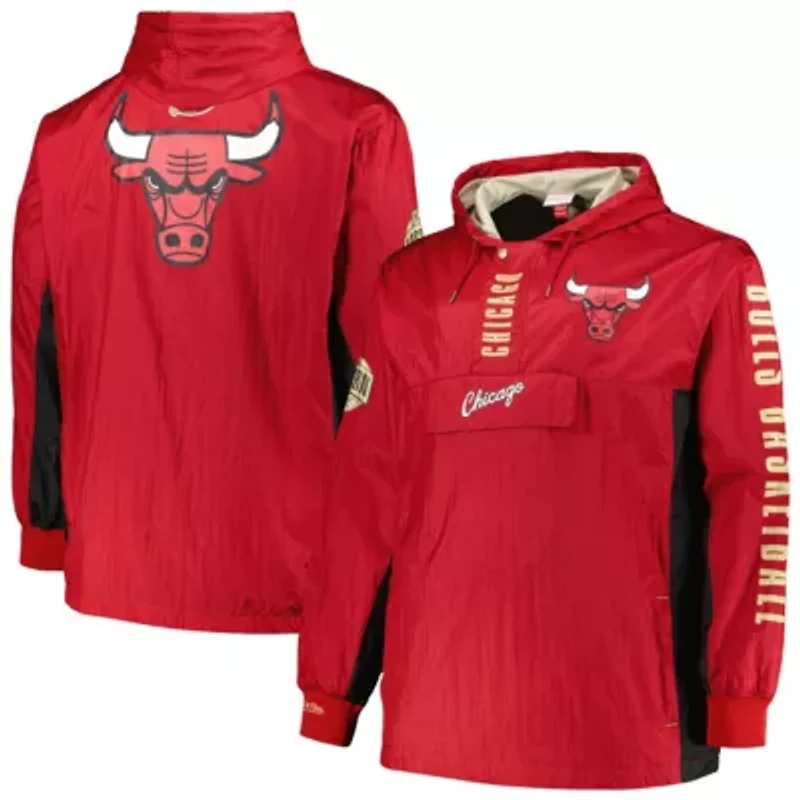 NBA Chicago Bulls Big & Tall Hardwood Classics Team OG 2.0 Anorak Hoodie Quarter-Zip Windbreaker Jacket