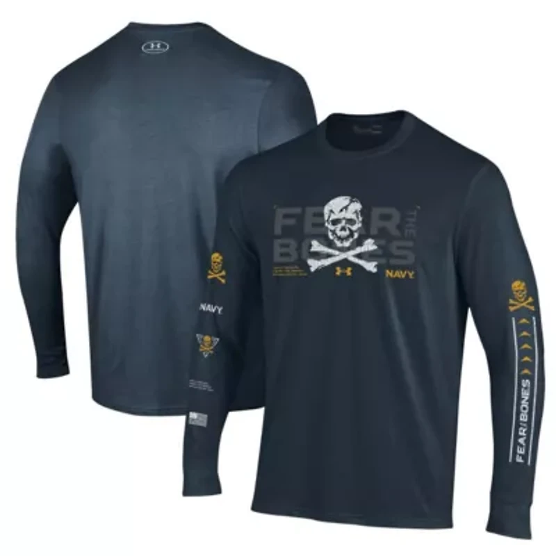 Navy Midshipmen NCAA Under Armour 2024 Rivalry Skull Performance Long Sleeve T-Shirt