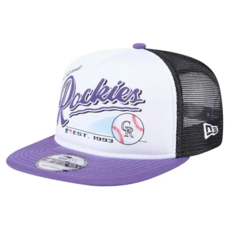 MLB White/Purple Colorado Rockies Retro Script Trucker 9FIFTY Snapback Hat
