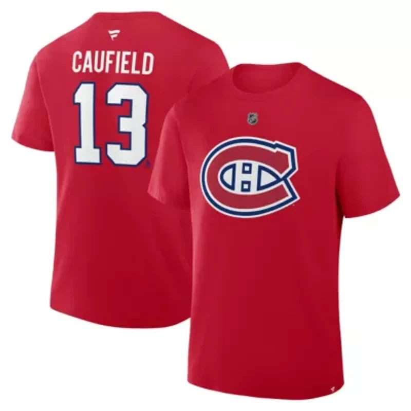 NHL Fanatics Cole Caufield Montreal Canadiens Authentic Stack Name & Number T-Shirt