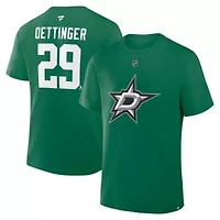 NHL Fanatics Jake Oettinger Kelly Dallas Stars Authentic Stack Name & Number T-Shirt
