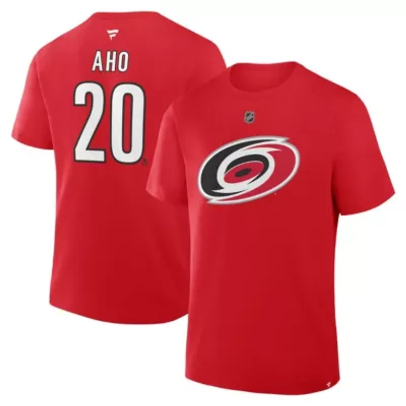 NHL Fanatics Sebastian Aho Carolina Hurricanes Authentic Stack Name & Number T-Shirt