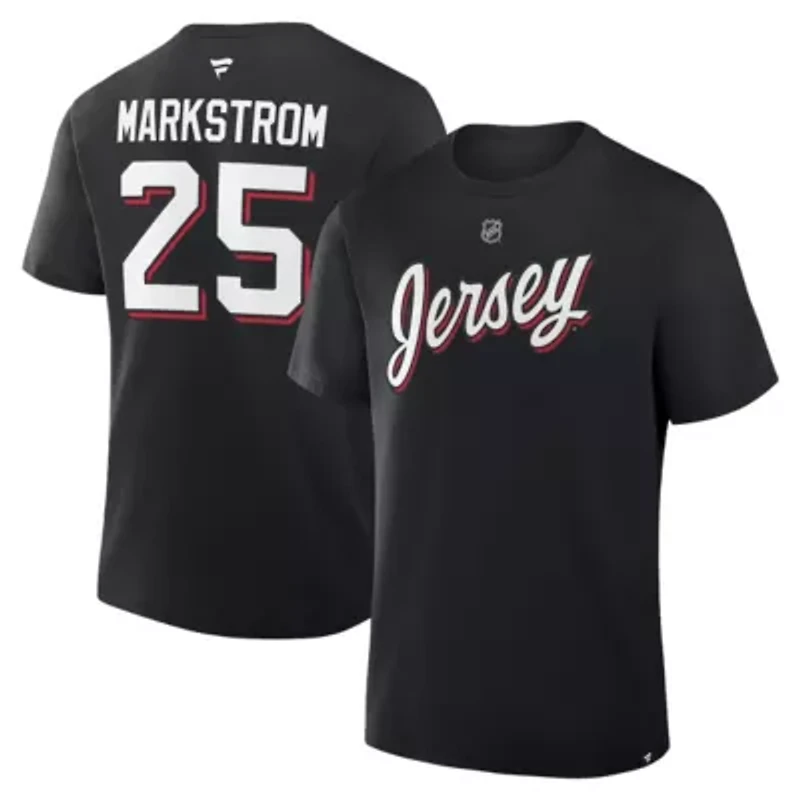 NHL Fanatics Jacob Markstrom New Jersey Devils Authentic Stack Name & Number T-Shirt