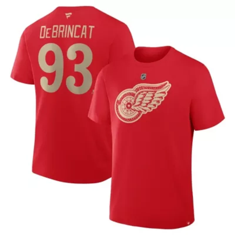 NHL Fanatics Alex DeBrincat Detroit Wings Authentic Stack Name & Number T-Shirt