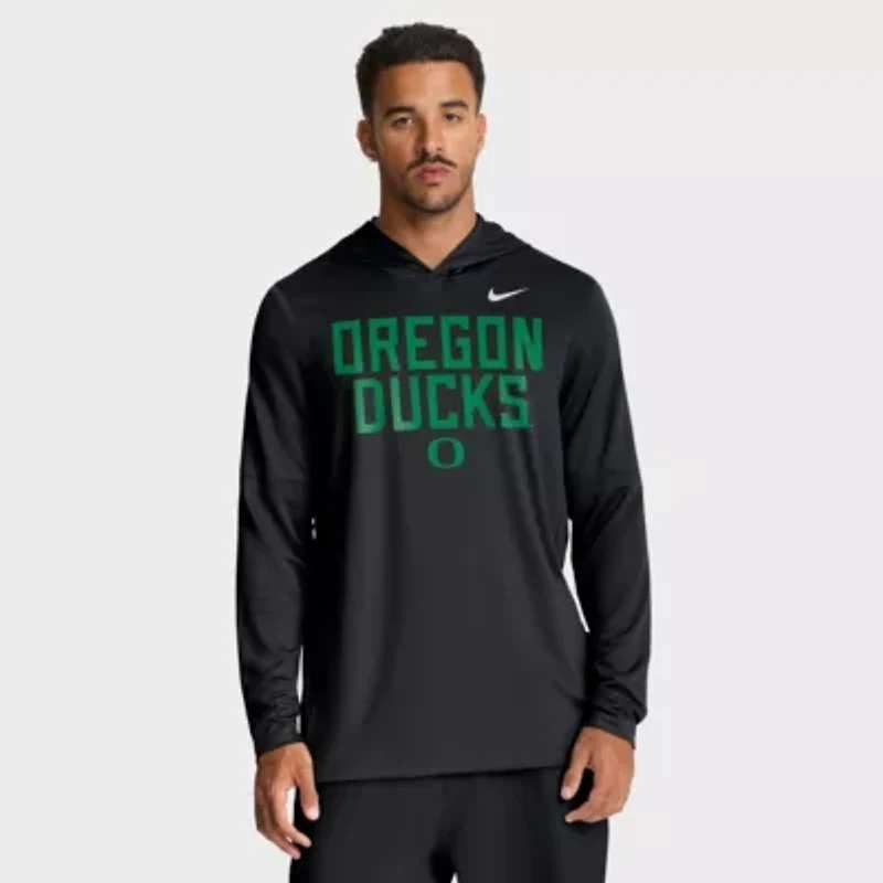 NCAA Nike Oregon Ducks 2025 Sideline Dri-FIT Long Sleeve Hoodie T-Shirt