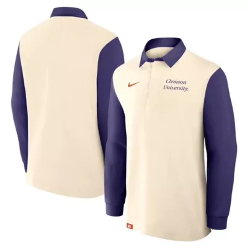 NCAA Nike Cream/Purple Clemson Tigers Rugby Long Sleeve Shirt