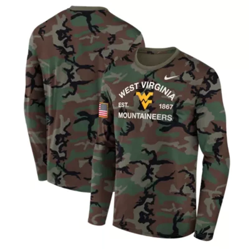 NCAA Nike West Virginia Mountaineers 2025 Military Appreciation Legend Dri-FIT Long Sleeve T-Shirt