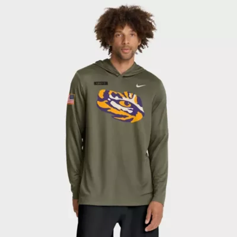 NCAA Nike LSU Tigers 2025 Military Appreciation Dri-FIT Long Sleeve Hoodie T-Shirt
