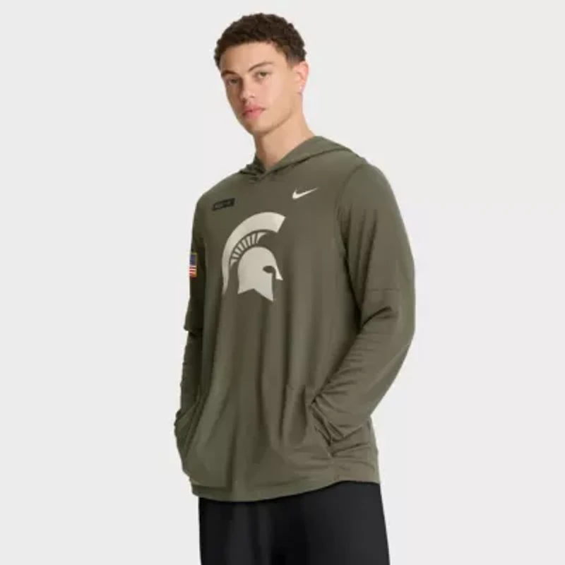 NCAA Nike Michigan State Spartans 2025 Military Appreciation Dri-FIT Long Sleeve Hoodie T-Shirt