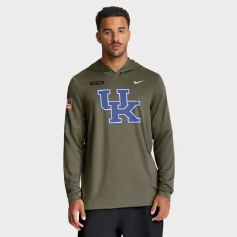 NCAA Nike Kentucky Wildcats 2025 Military Appreciation Dri-FIT Long Sleeve Hoodie T-Shirt