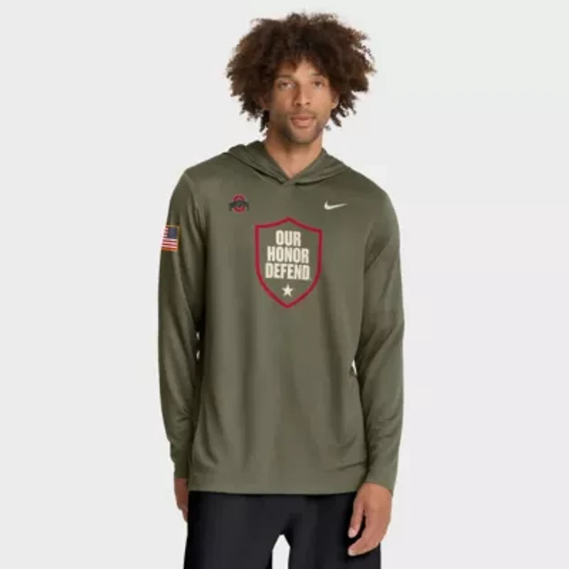 NCAA Nike Ohio State Buckeyes 2025 Military Appreciation Dri-FIT Long Sleeve Hoodie T-Shirt