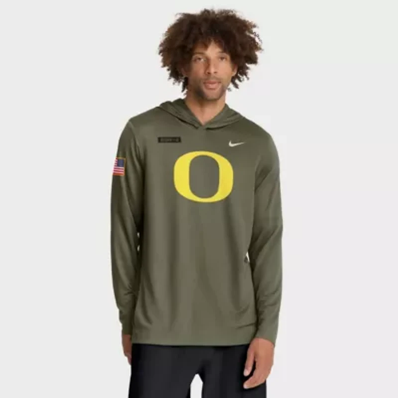 NCAA Nike Oregon Ducks 2025 Military Appreciation Dri-FIT Long Sleeve Hoodie T-Shirt
