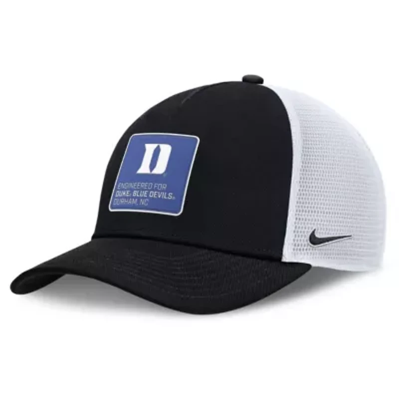 Duke Blue Devils NCAA Nike Black/White Duke Devils 2025 On-Field Rise Engineered Trucker Adjustable Hat