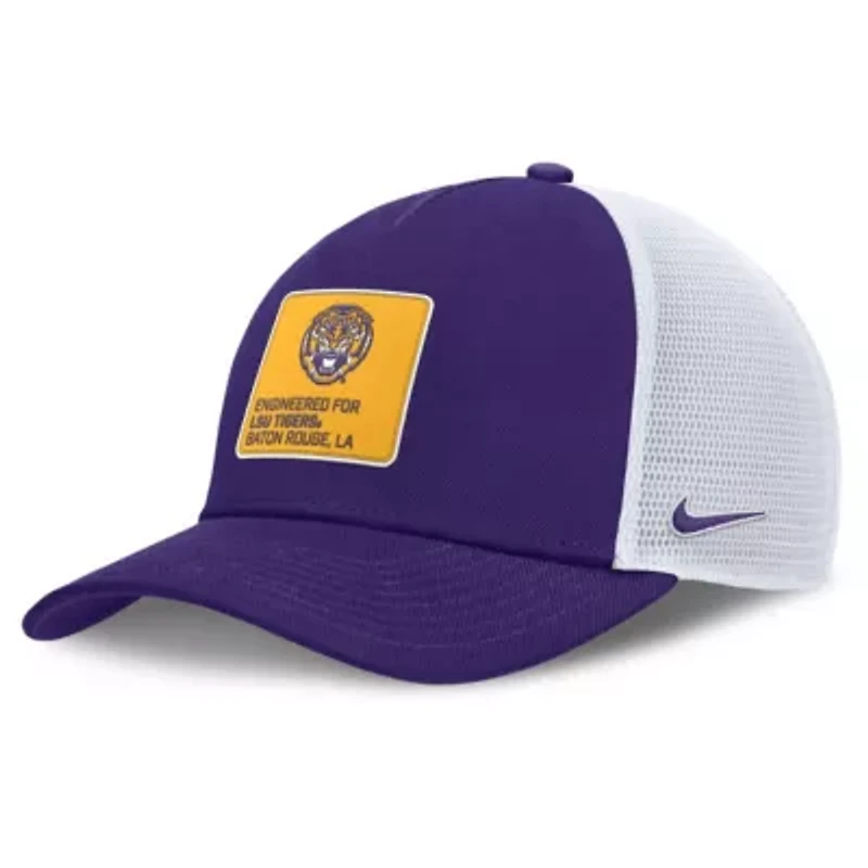 NCAA Nike Purple/White LSU Tigers 2025 On-Field Rise Engineered Trucker Adjustable Hat